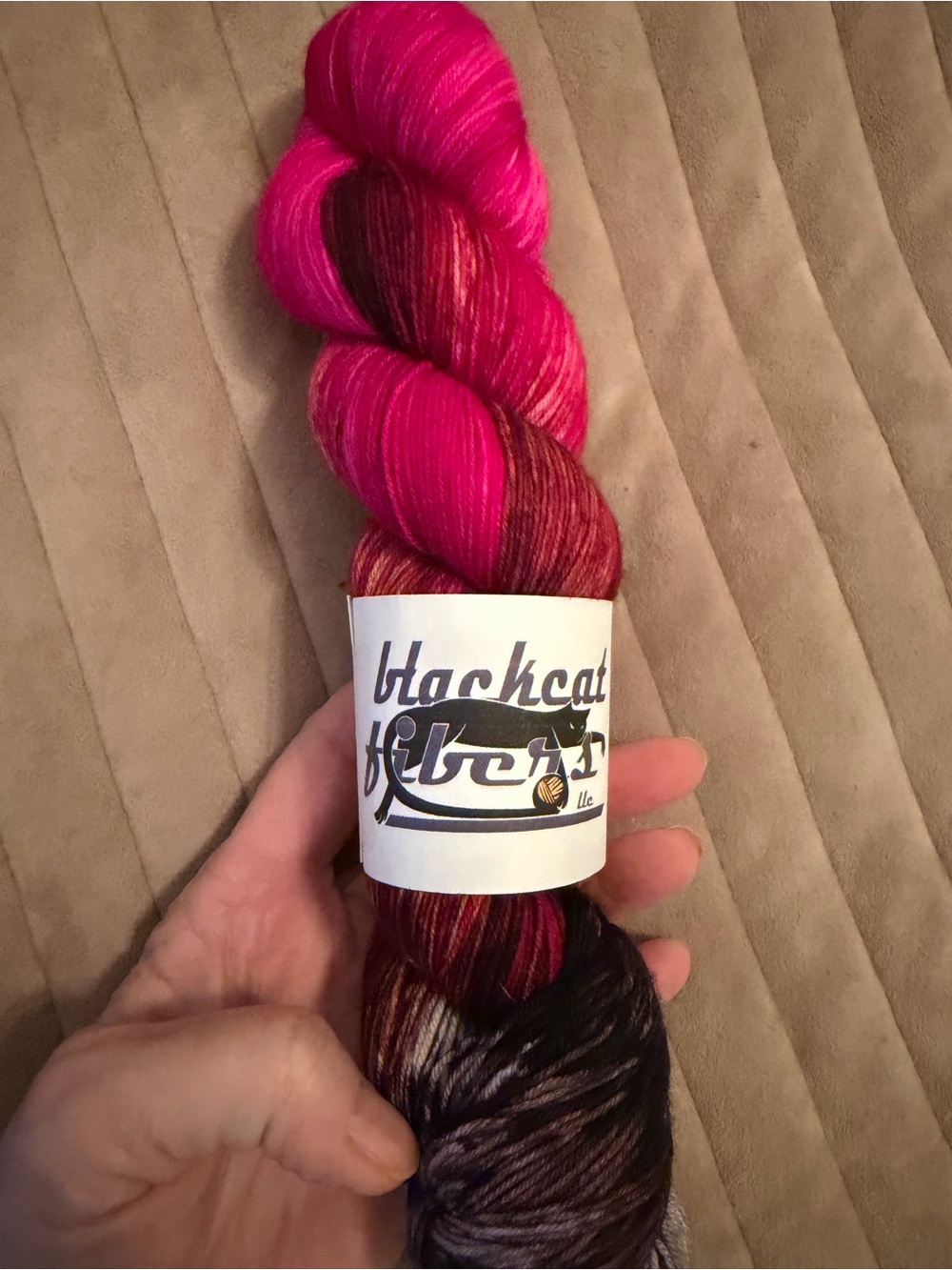 Blackcat Fibers Hand-Dyed Yarn - Hot Pink & Burgundy Blend